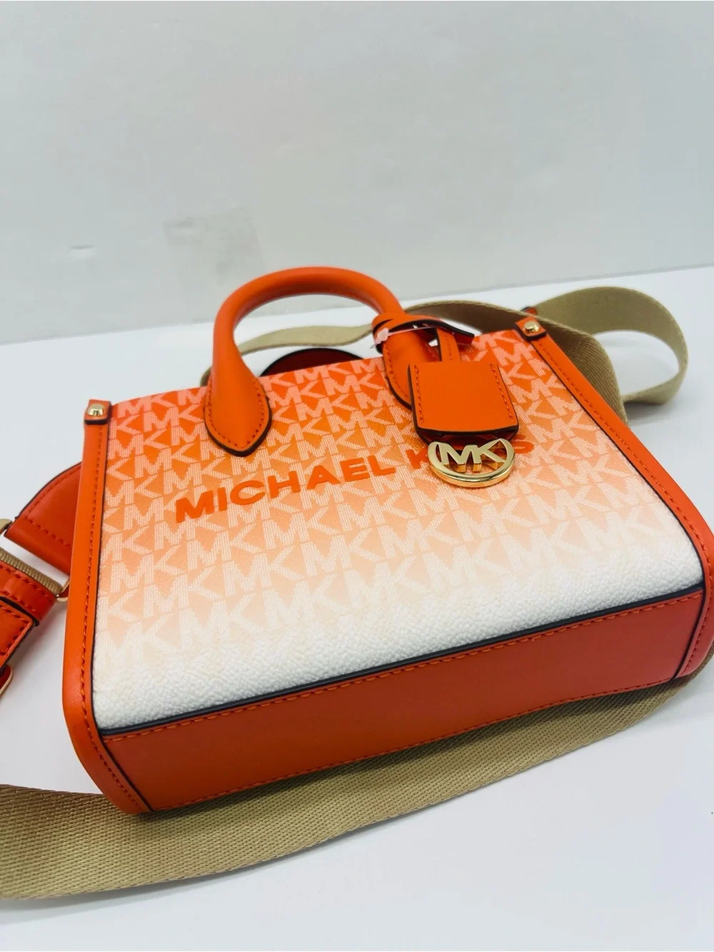 Michael Kors Mirella Extra-Sm Ombré Logo Crossbody XBODY Shopper Bag Poppy  NWT